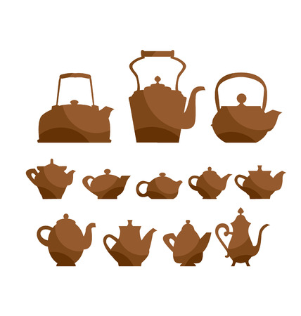 kettle teapot icon set. tableware  symbol vector illustration. vintage antiques collectionのイラスト素材