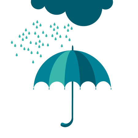 autumn rainy day with cloud and water drops symbol. umbrella icon flat simple vector illustration.のイラスト素材