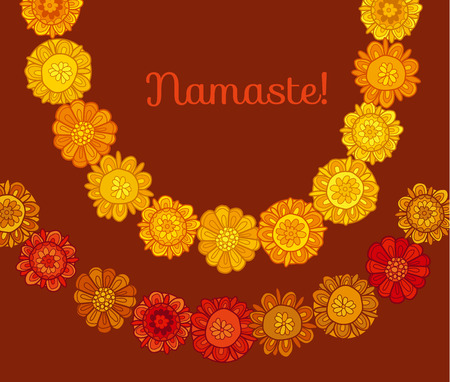 decorative stylized marigold flower vector illustration. traditional rural indian floral garland for celebration.のイラスト素材