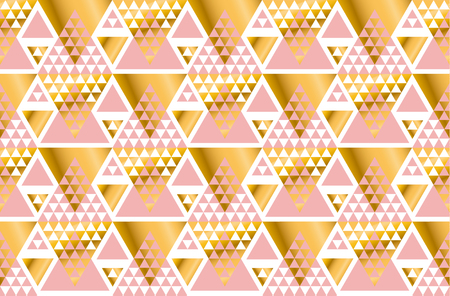 geometry triangle pattern. gold stylized vector illustration. Art Nouveau seamless ornamented pattern in yellow and rose colorのイラスト素材