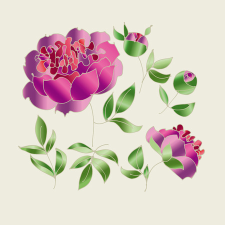 peony sketch vector illustration.  hand drawn spring flower sketch for surface design. luxury floral elements set for web and printのイラスト素材