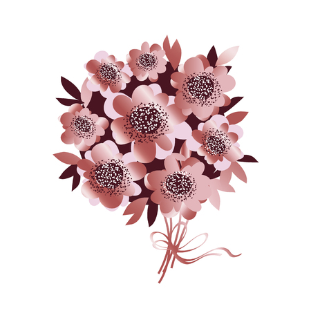 rose gold color flower bunch vector illustration. tender elegant celebration style decorative floral designのイラスト素材