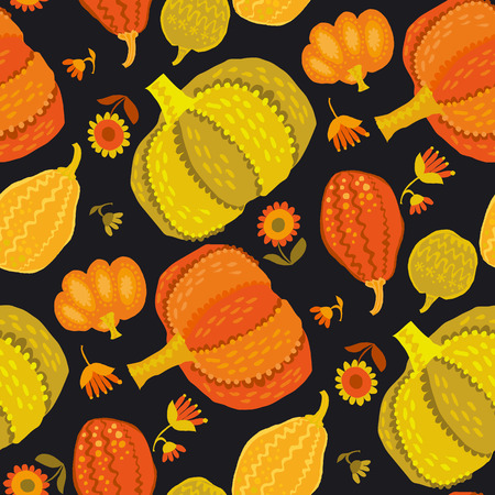 Cute, simple pumpkin seamless pattern illustration for surface design; fall thanksgiving celebration image in colorful illustration.のイラスト素材