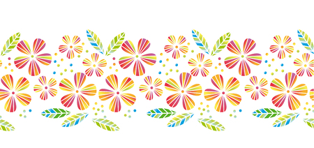 Tropical flowers and leaves simple and decorative vector element for surface design, invitation, header. Summer colorful cute style floral illustration on white backgroundのイラスト素材