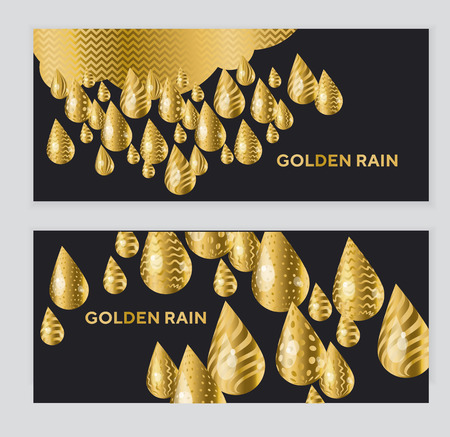 Abstract golden drop pattern for surface design, poster, card, header. Geometric concept glitter rain vector illustration on black background.のイラスト素材