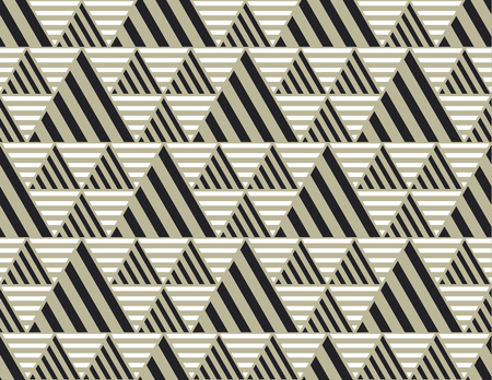Triangle geometry backdrop with stripes for web and print. Black, white and beige color geometric pattern for surface design.のイラスト素材