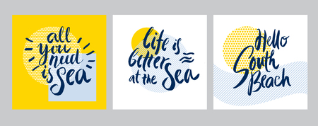 Hello summer. Word title vector illustration in hand made decorative style for t-shirt, poster, banner, cover.のイラスト素材