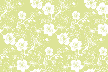 sakura spring blooming seamless pattern.  stock vector illustration. tile concept green sakura fabric, wrapping paper, background template.のイラスト素材