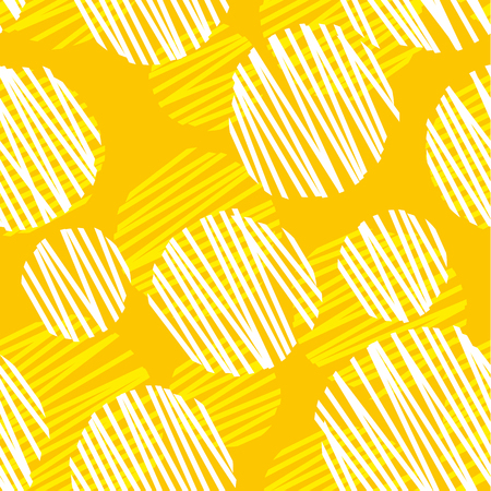 Abstract geometric dynamic round dots seamless pattern Geometry vector repeatable motif for fabric, background, wrapping paper. yellow and white backdrop.のイラスト素材