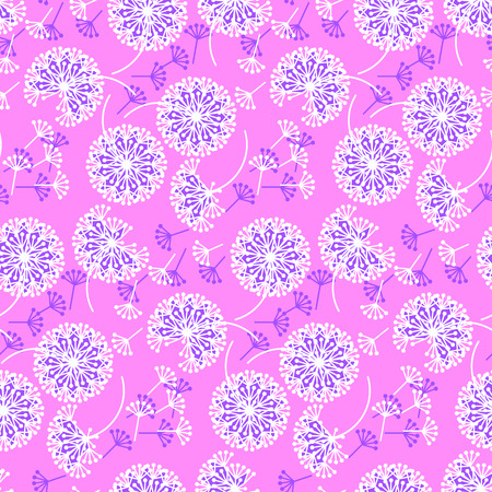 Bright geometric style dandelion flowers seamless pattern. Decorative pink color floral abstract repeatable motif for card, invitation, poster. Stock vector illustration design element.のイラスト素材