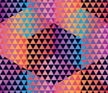 Concept hexagon geometric seamless pattern on black background. Tropical summer color abstract repeatable composition. stock vector illustration for fabric, wrapping paper, backdrop.のイラスト素材