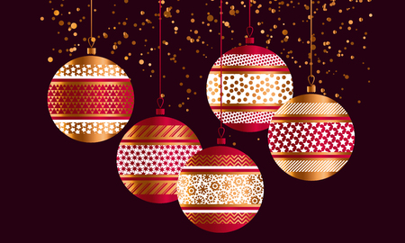 Geometric red and gold xmas baubles. Christmas decor element for header, card, invitation, poster, cover and other web and print design projects. stock vector illustrationのイラスト素材