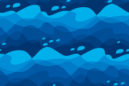 Abstract sea water waves seamless pattern. Deep blue ocean repeatable motif for background, wrapping paper, fabric, surface design. stock vector illustrationのイラスト素材