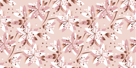 Tender spring blossom flower seamless pattern. Pink and gold abstract floral repeatable motif for surface design. Stock vector illustrationのイラスト素材