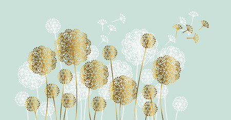 Abstract white and gold summer dandelion motif for header, card, invitation, poster, cover and other web and print design projects.のイラスト素材