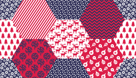 Xmas classic patchwork seamless pattern for background, wrapping paper, fabric, surface design. Endless simple Christmas repeatable motif for surface designのイラスト素材