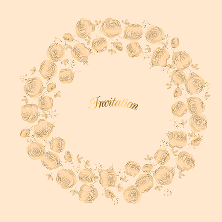 Elegant luxury floral design element for card, invitation, header. Golden romantic simple flowers motif. Stock vector illustrationのイラスト素材