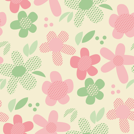 Pastel colors geometric floral seamless pattern. Abstract simple flowers repeatable motif for fabric, background, wrapping paperのイラスト素材