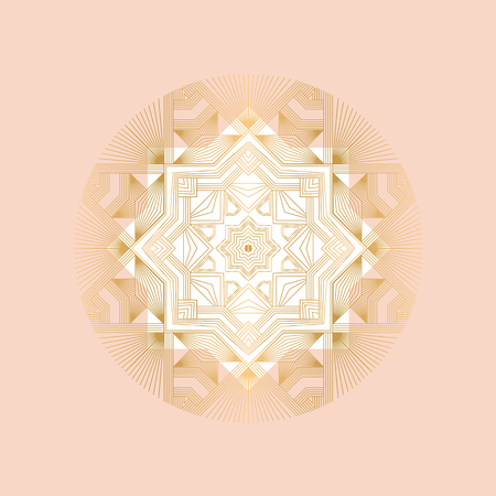 Pale rose sophisticated snowflake design element. Line structure minimal xmas vector decor. One mandala style Christmas snowflake.のイラスト素材