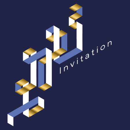 Luxury geometric maze pattern. Geometry stock vector illustration. Gold and sea blue colors design element for elegant festive projects and awards.のイラスト素材