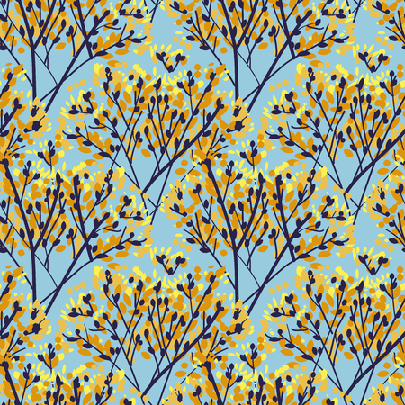 Modern concept abstract autumn tree seamless pattern. Fall sketch style leaves and branches silhouette for background, wrapping paper, textile, fabric.の写真素材