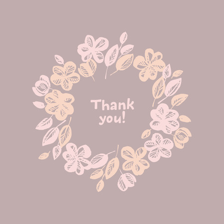 Pastel rose shade abstract flower wreath element. Pink and beige floral motif for wedding projects, invitation, card, poster. Abstract decorative sketch of blossom flowers.のイラスト素材