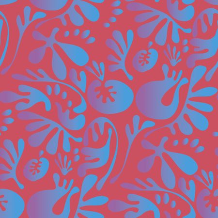 Abstract fantasy tropical colors floral motif. Liquid shapes decorative flowers seamless pattern for summer project, holiday promotion, fabric, wrapping paper, surface design.のイラスト素材