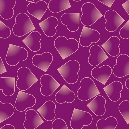Hearts purple seamless vector pattern. Ornament with linear shapes. Romantic contour illustration. Love, dating postcard print. Valentines day textile, poster, wrapping paper, wallpaper backgroundのイラスト素材