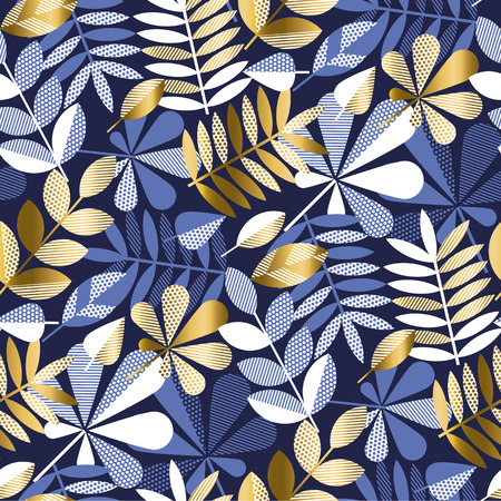 Geometric style elegant foliage seamless pattern. Decorative luxury autumn repeatable motif for surface design, fabric, wrapping paper. Vector illustration.のイラスト素材