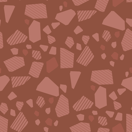 Geometric particles vector seamless pattern. Abstract broken glass pieces hand drawn backdrop. Brown background with low poly patchwork. Textile, wallpaper, wrapping paper flat color designのイラスト素材