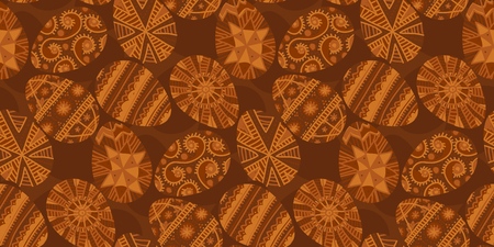 Ukraine folk style easter egg seamless pattern in deep natural terra cotta brown colors.のイラスト素材