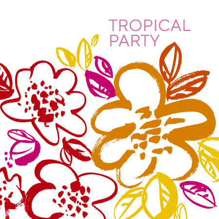 Abstract bright summer flower element. Tropical vibes decorative sketch floral motif for cards, header, invitation, poster. vector illustrationのイラスト素材