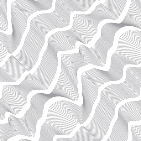 Geometric 3d wavy lines seamless pattern. Waves relief surface. Soundwave black and white monochrome...