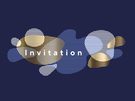 Liquid abstract shapes trendy header in deep blue and gold colors. Luxury elegant repeatable motif for web and print surface design. Postcard, invitation, header template with natural forms.のイラスト素材