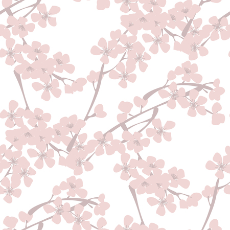 Spring blossom vintage seamless pattern. Floral twigs on white background.のイラスト素材