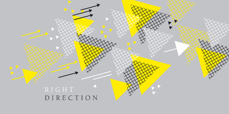 Laconic light gray and yellow abstract concept arrow composition. Vector element for cards, header, background, web and print design.のイラスト素材