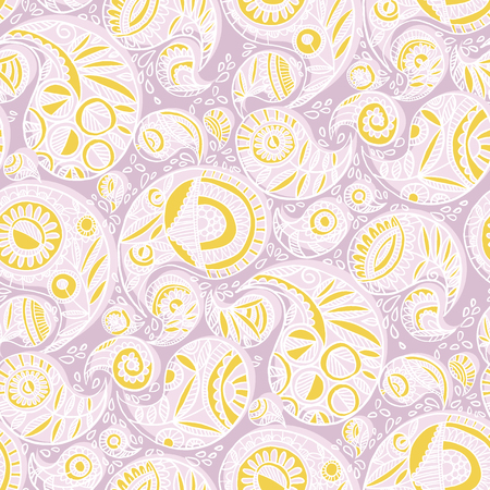 Tender light feminine colors paisley seamless pattern for wedding decor, surface pattern, web and print design projects. Boho style hand drawn traditional floral pattern for textile, wrapping paper, background.のイラスト素材