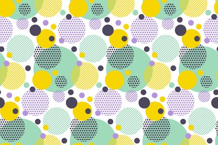 Colorful dots and geometric circle  seamless pattern. Tender pastel hue colors repeatable motif for background, wrap, fabric, textile, wrap, surface, web and print design.のイラスト素材