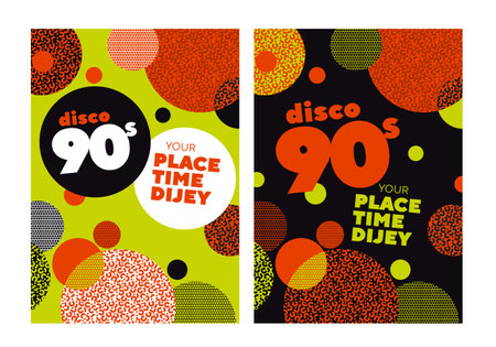 Abstract composition with textured geometry and 90s vibes. Poster template for music retro party.のイラスト素材