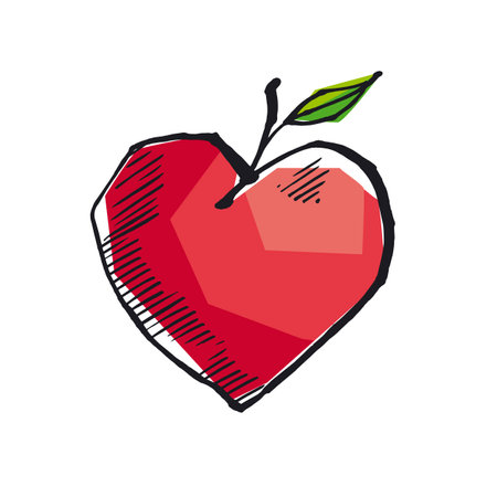 Abstract heart shape apple in sketch style. for card, header, invitation, poster, social media, post publication.のイラスト素材