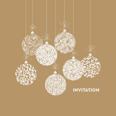 Craft monochrome hand drawn textured Christmas balls ornament for card, header, invitation, poster, social media, post publication.のイラスト素材
