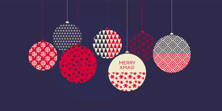 Simple elegant xmas tree decoration design elements for card, header, invitation, poster, social media, post publication. Minimal Christmas greetings for web and print.のイラスト素材