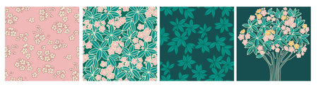 Tropical frangipani flower seamless pattern vector set. , Simple small plumeria floral elements for...