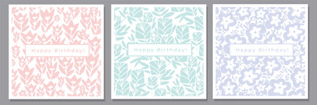 Elegant laconic pastel flowers silhouette pattern set. Vector decorative pale spring floral tile rapports. Abstract flowers silhouette.のイラスト素材