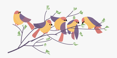 Pastel colors abstract spring birds for card, header, invitation, poster, social media, post publication.のイラスト素材