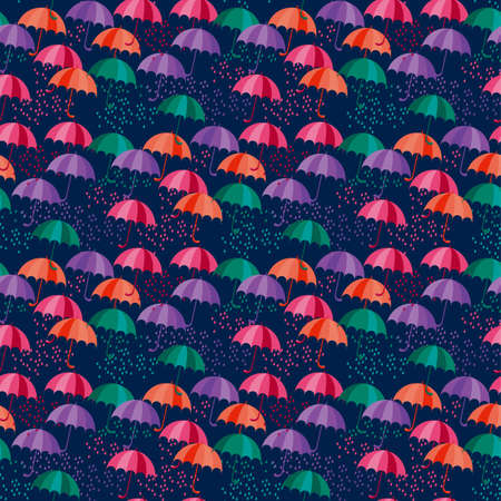 Fall rain umbrella seamless pattern for background, fabric, textile, wrap, surface, web and print design. Trendy autumn umbrella silhouette background for textile. Vector tile rapport.のイラスト素材