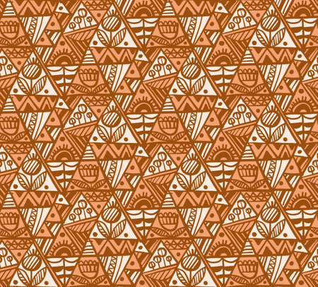 Hand drawn folk-style abstract flower seamless pattern in caramel-brown color for background, fabric, textile, wrap, surface, web and print design. Textile vector tile rapport in soft colors.のイラスト素材