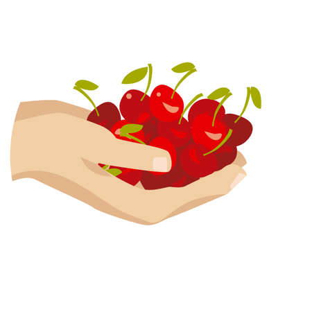 Cherry handful illustration for web banners, posters, cards, wallpapers, backdrops, panels. Vector jam label element.のイラスト素材