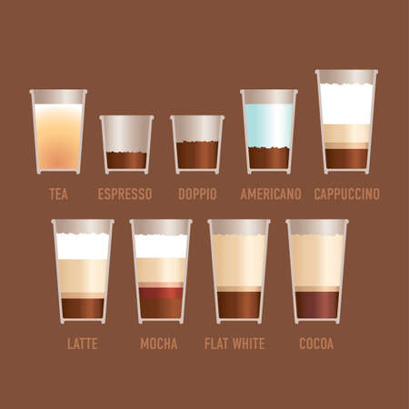 Vector assorted coffee for fast food price poster. Cutaway paper glass of tea and coffee.のイラスト素材