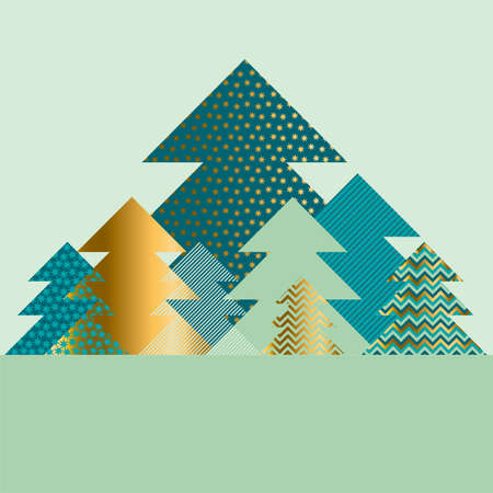 Decorative abstract Xmas tree shapes with assorted patterns for card, header, invitation, poster, social media, post publication.のイラスト素材